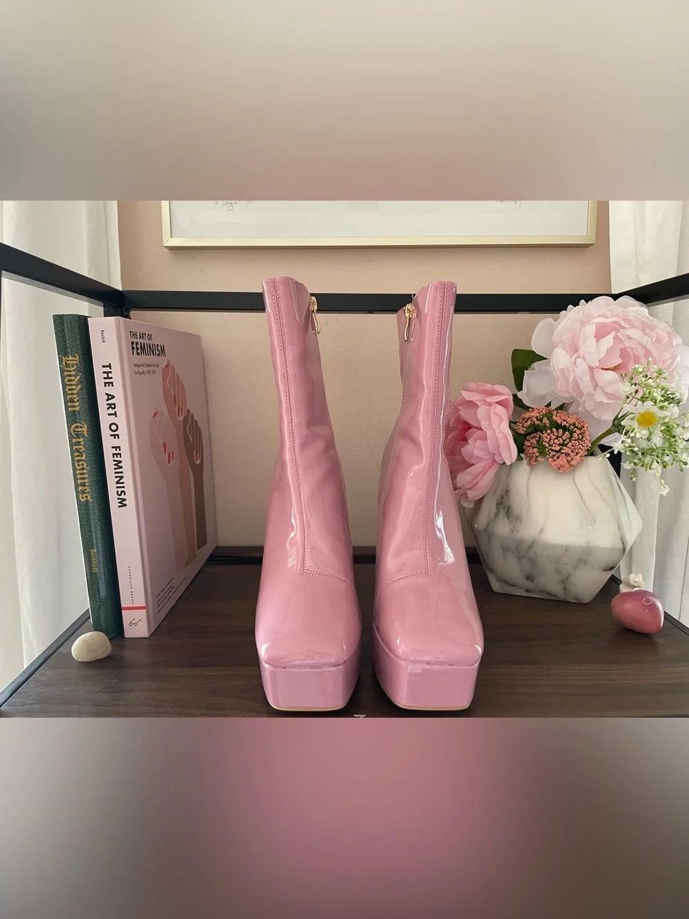 Pink Patent Platform Ankle Boots - Women